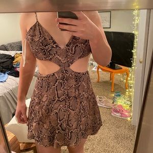 rose snakeskin cut out mini dress